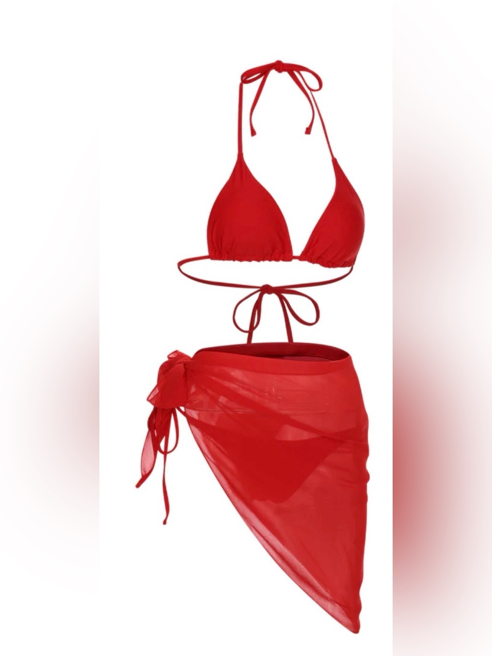 NWT 🤩💋 RED 1950S SOLID HALTER BIKINI SET & COVER-UP Large (fits like M)